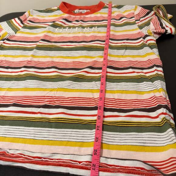 Vintage 90s Guess Originals Los Angeles Striped Embroidered Spell Out T-Shirt - Picture 5 of 5